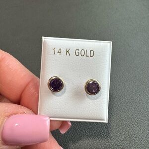 14K Gold Purple Stud Earrings